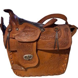 Vintage Handmade Leather Saddle Purse Custom Design Sheepskin Sonora Mexico EUC